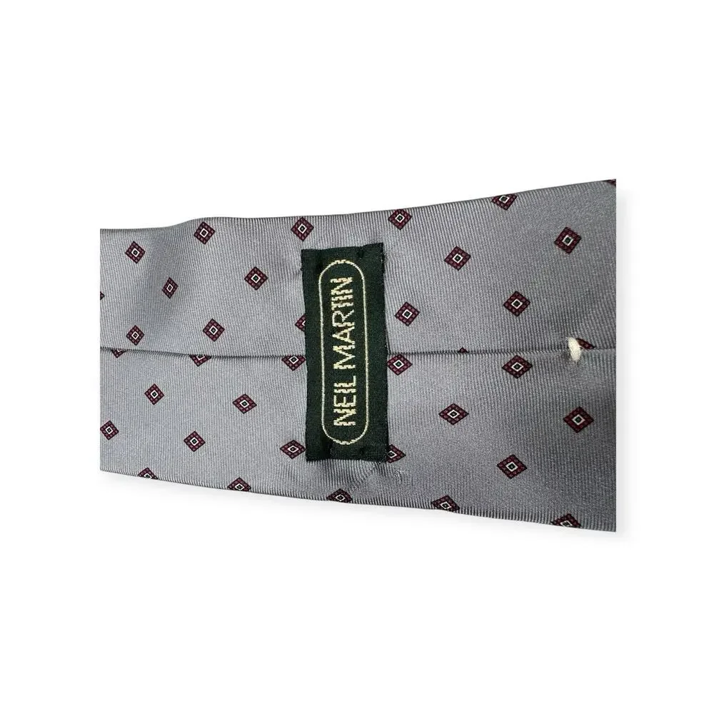 Neil Martin Tie Mens OS Silver Grey Geometric Italian‎ Silk Handmade Old Money